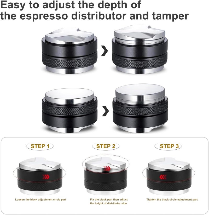 symtype Store Espresso Accessories Kit 51mm Tamper: 51mm Espresso Tamper and Coffee Distributor, Espresso Tamper Kit Barista Tools with WDT Tool Tamping Mat Brush | Dual Head Espresso Leveler for 51mm Portafilter - Image 3
